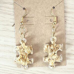 Gold Resin Puzzle Piece Earrings